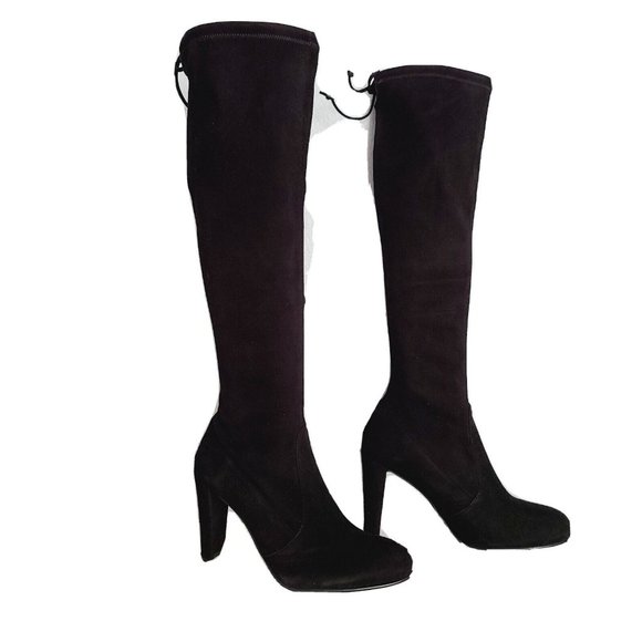 Stuart Weitzman women boot knee High Black Suede Tie Top heel Keenland sz 10 new